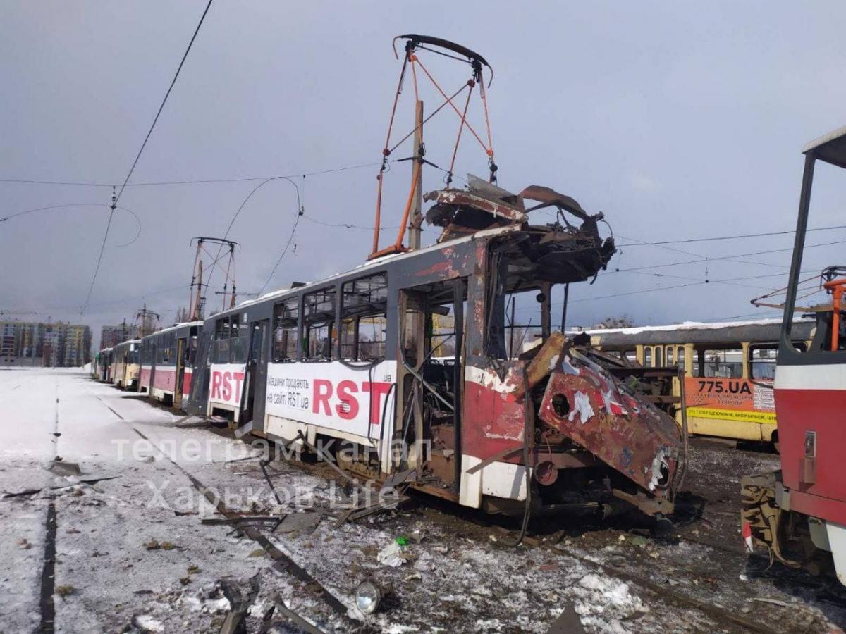 un depozit de tramvai a fost decorticat în Kharkiv/foto - t.me/kharkivlife1
